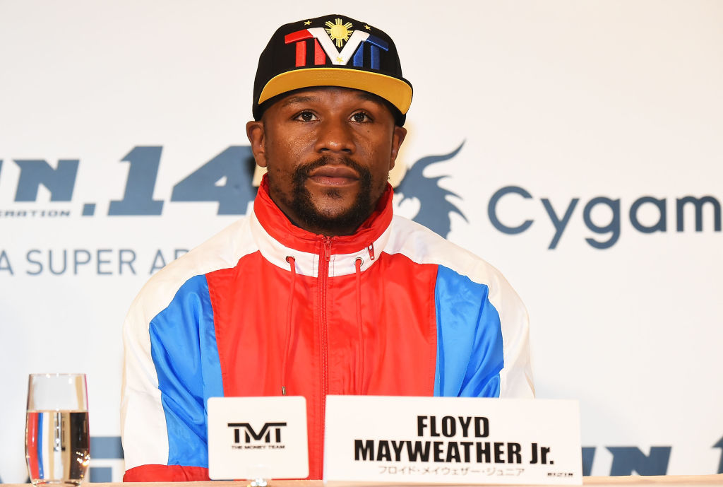 TOKYO, JAPAN - NOVEMBER 05:  Floyd Mayweather Jr. attends the press conference to announce the match on December 31 at Roppongi Hills club on November 5, 2018 in Tokyo, Japan.  (Photo by Jun Sato/WireImage)
