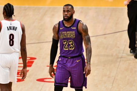 LOS ANGELES, CALIFORNIA - NOVEMBER 14: LeBron James passes Wilt Chamberlain on the all-time scoring list during a basketball game between the Los Angeles Lakers and the Portland Trail Blazers  at Staples Center on November 14, 2018 in Los Angeles, California. (Photo by Allen Berezovsky/Getty Images)