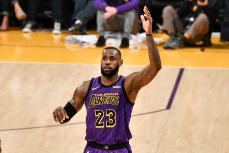 LeBron James passes Wilt Chamberlain on the all-time scoring list during a basketball game between the Los Angeles Lakers and the Portland Trail Blazers  at Staples Center on November 14, 2018 in Los Angeles, California. (Photo by Allen Berezovsky/Getty Images)