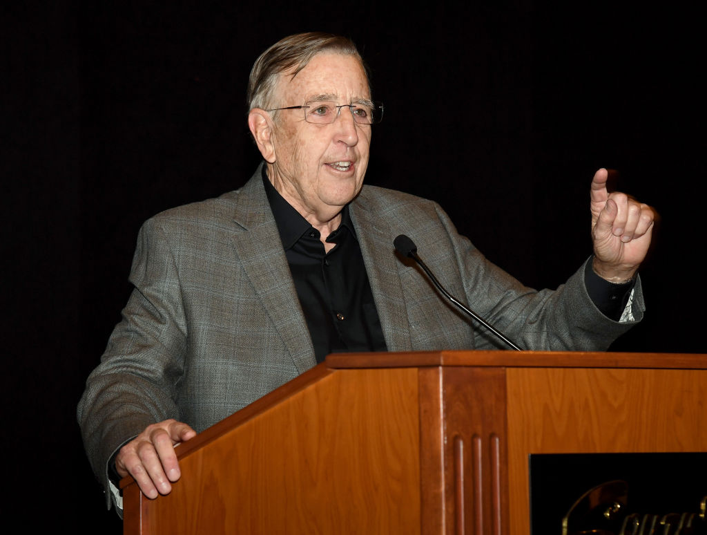 Retired sportscaster and VSiN (Vegas Stats & Information Network) managing editor and lead host Brent Musburger speaks before unveiling the VSiN broadcasting studio at the South Point Hotel & Casino sports book on February 3, 2017 in Las Vegas, Nevada. (Photo by Ethan Miller/Getty Images)