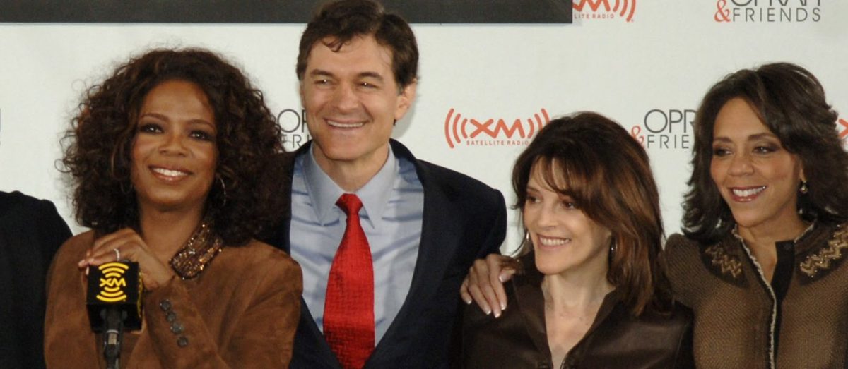 From l., Oprah Winfrey, Dr. Mehmet Oz, Marianne Williamson, and Dr. Robin Smith. (Photo by Larry Busacca/WireImage for XM Satellite Radio)