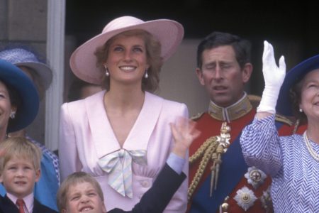 [Original caption] Diana, Princess of Wales, Prince William, Prince Harry, Queen Elizabeth II, Princess Margaret, Prince Charles, Prince of Wales, Trooping the Colour, 17th June 1989. (John Shelley Collection/Avalon/Getty Images)