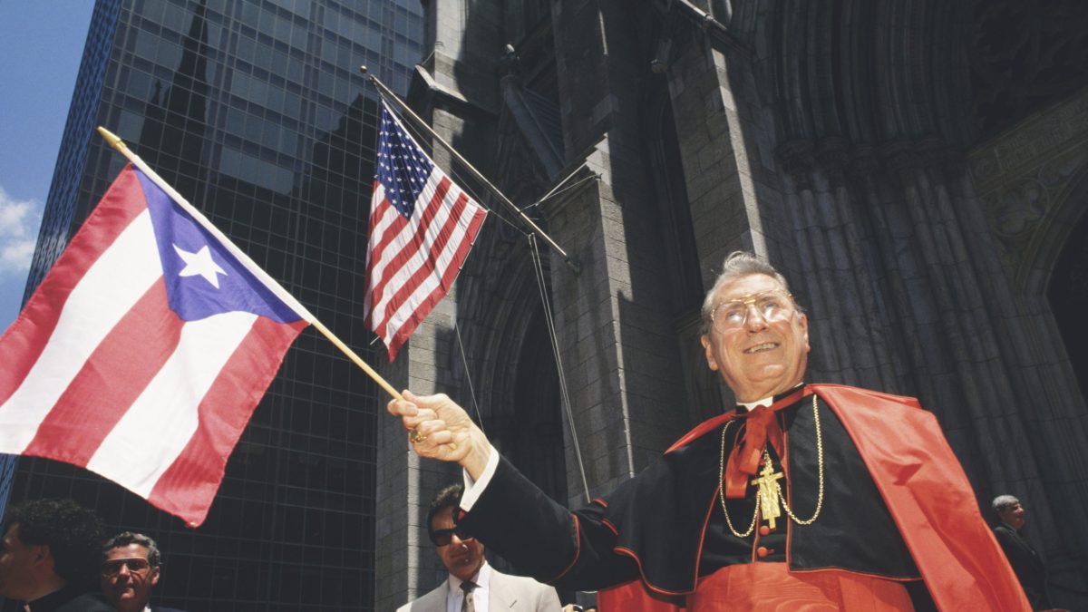 Cardinal John O'Connor in front of Saint Patrick's Cathedral during the Puerto Rican Day Parade. (Mark Peterson/Corbis via Getty Images)