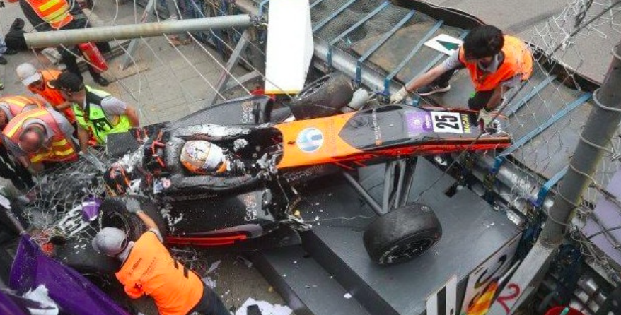 Wreckage of 17-year-old Sophia Floersch's Formula 3 car at the Macau Grand Prix. (Photo credit: Twitter)