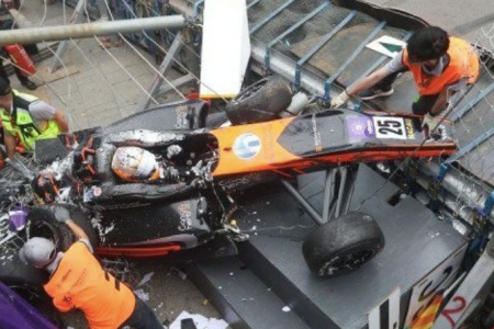 Wreckage of 17-year-old Sophia Floersch's Formula 3 car at the Macau Grand Prix. (Photo credit: Twitter)