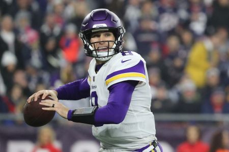 FOXBOROUGH, MA - DECEMBER 2: Minnesota Vikings quarterback Kirk Cousins against the New England Patriots during third quarter action at Gillette Stadium in Foxborough on Dec. 02, 2018. (Photo by Matthew J. Lee/The Boston Globe via Getty Images)