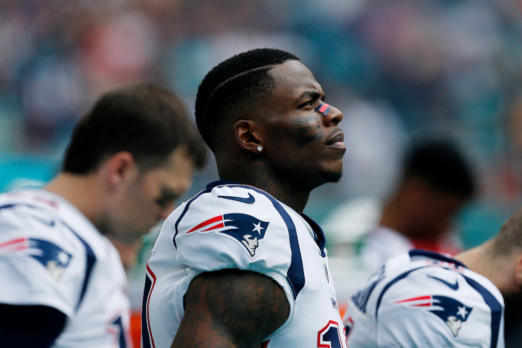 MIAMI, FL - DECEMBER 09: Josh Gordon #10 of the New England Patriots looks on prior to the game against the Miami Dolphins at Hard Rock Stadium on December 9, 2018 in Miami, Florida.  (Photo by Michael Reaves/Getty Images)