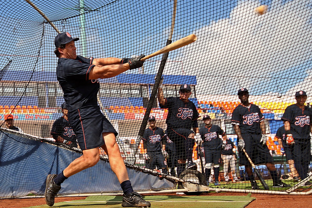 CANCUN, MEXICO , FEBRUARY 15: Jose Canseco of Tigres of Quintana Roo during a training session before the start of the 2012 season of the Mexican Baseball League at Beto Avila stadium, on February 14, 2012 in Cancun, Mexico. (Photo by: Fernando Nunez/Jam Media/LatinContent/Getty Images)