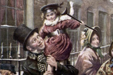 Charles Dickens 's 'A Christmas Carol'  : portrait of Bob Cratchit and Tiny Tim.  English author 7 February 1812 - 9 June 1870.  Illustration by Harold Copping, 1924.  (Photo by Culture Club/Getty Images)