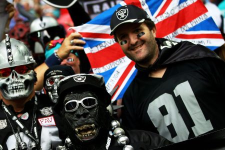 Raider fans enjoy the prematch atmosphere during the NFL match between the Oakland Raiders and the Miami Dolphins at Wembley Stadium on September 28, 2014 in London, England.  (Photo by Richard Heathcote/Getty Images)