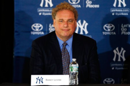 President Randy Levine of the New York Yankees looks on during a news conference introducing Masahiro Tanaka (not pictured) to the media on February 11, 2014 at Yankee Stadium in the Bronx borough of New York City.  (Photo by Jim McIsaac/Getty Images)