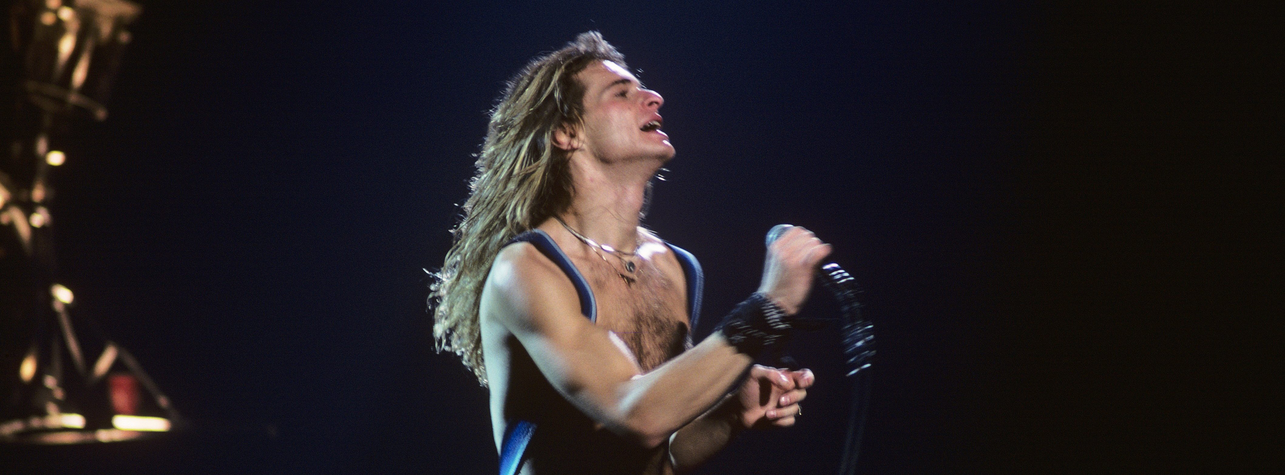 Lead singer and guitarist David Lee Roth of the rock group Van Halen performing on May 12, 1979 in New York City. (Photo by Waring Abbott/Getty Images)