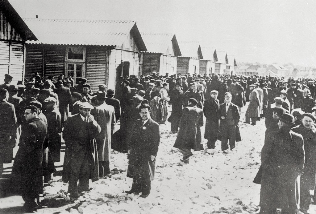 (Original Caption) Jews seized in occupied Paris are shown on their arrival at the Pithiviers concentration camp, where they joined their fellow sufferers.