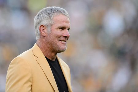 Former NFL quarterback Brett Farve looks on as he is inducted into the Ring of Honor during a halftime ceremony during the game between the Green Bay Packers and the Dallas Cowboys on October 16, 2016 at Lambeau Field in Green Bay, Wisconsin. (Photo by Hannah Foslien/Getty Images)