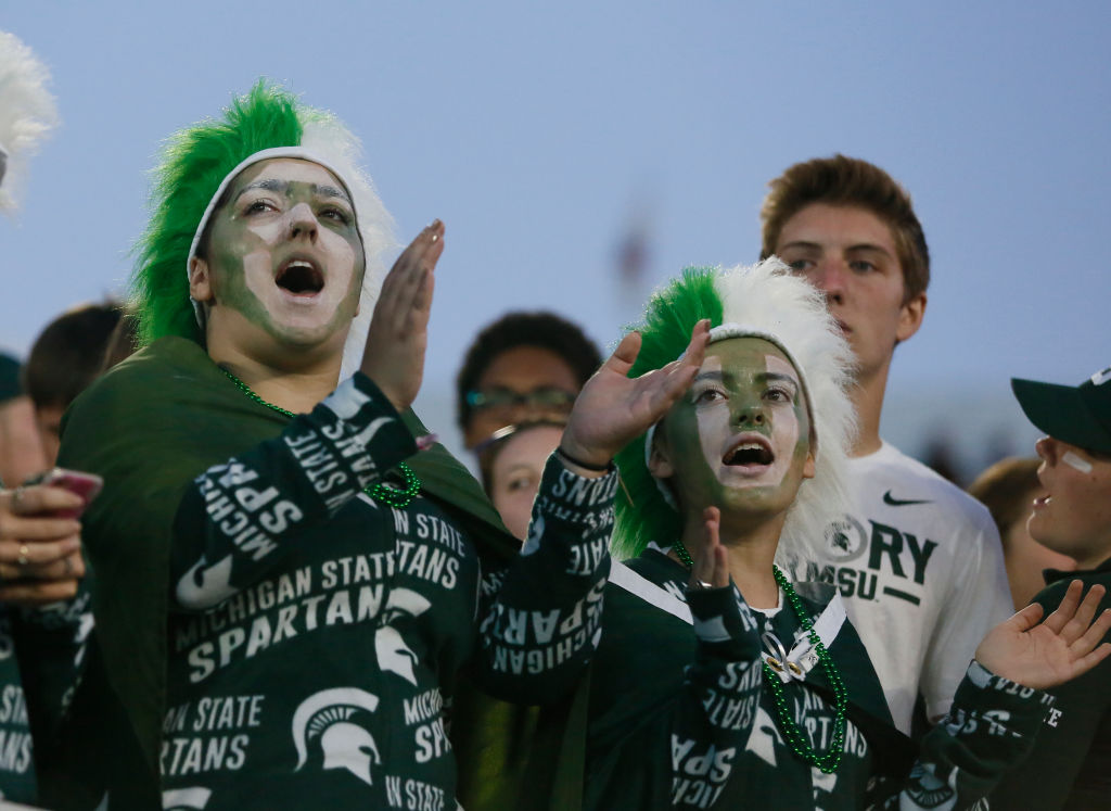 EAST LANSING, MI - SEPTEMBER 30:  Michigan State Spartans fans during the second half of a game against the Iowa Hawkeyes at Spartan Stadium on September 30, 2017 in East Lansing, Michigan. (Photo by Duane Burleson/Getty Images)  