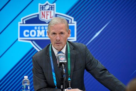 NFL Network analyst Mike Mayock answers questions from the media during the NFL Scouting Combine on March 03, 2018 at Lucas Oil Stadium in Indianapolis, IN. (Photo by Robin Alam/Icon Sportswire via Getty Images)