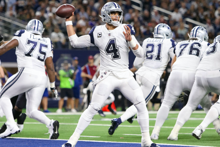 ARLINGTON, TX - NOVEMBER 29: Dallas Cowboys Quarterback Dak Prescott (4) drops back to pass during the game between the Dallas Cowboys and New Orleans Saints on November 29, 2018 at AT&T Stadium in Arlington, TX. (Photo by Andrew Dieb/Icon Sportswire via Getty Images)