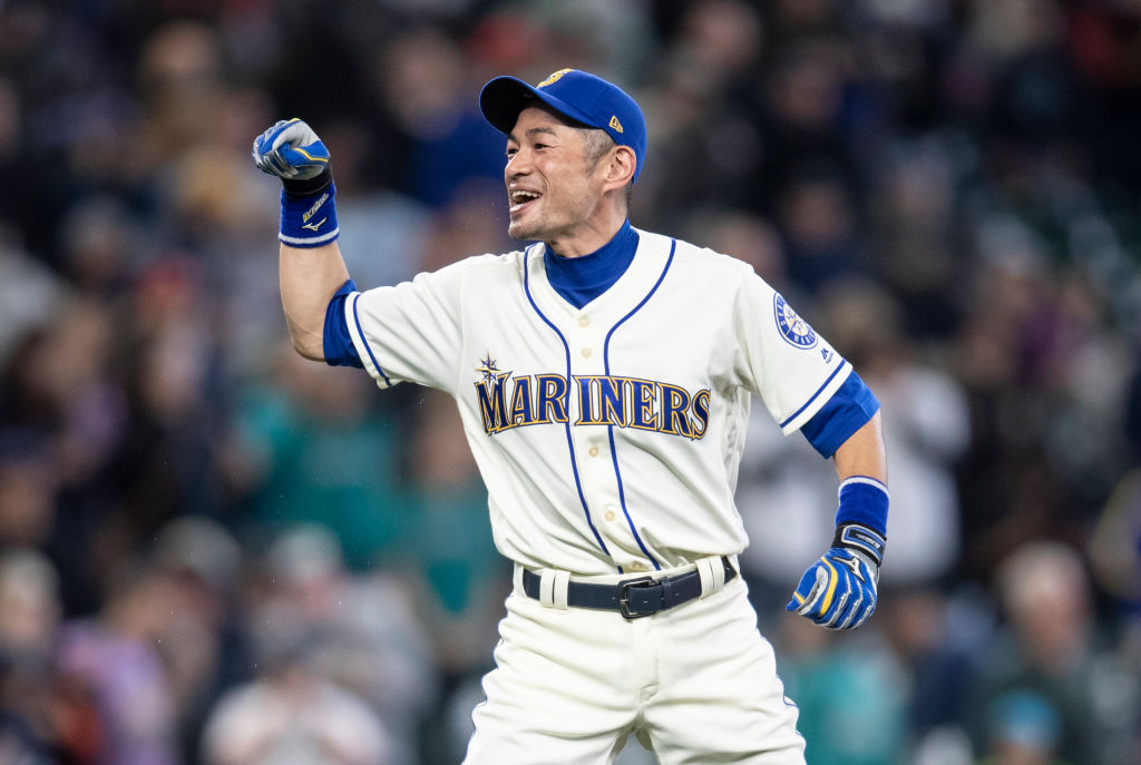 SEATTLE, WA - SEPTEMBER 30: Ichiro Suzuki #51 of the Seattle Mariners jokes around after a game against the Texas Rangers at Safeco Field on September 30, 2018 in Seattle, Washington. The Mariners won the game 3-1. (Photo by Stephen Brashear/Getty Images)