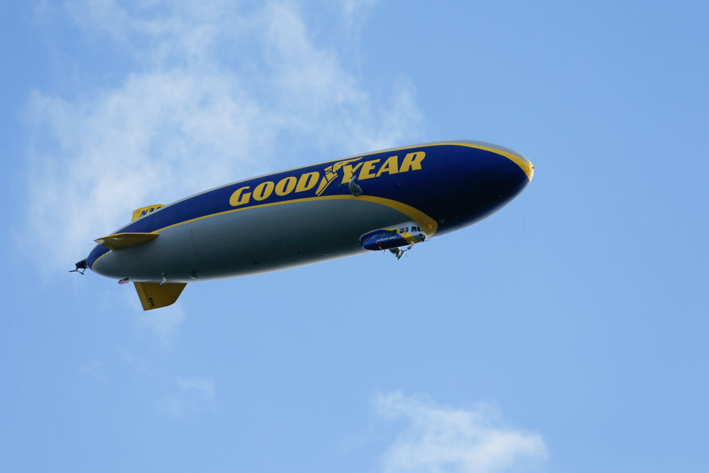 ANN ARBOR, MI - NOVEMBER 03:  A general view of the Goodyear blimp is seen during a game between the Penn State Nittany Lions (14) and the Michigan Wolverines (5) on November 3, 2018 at Michigan Stadium in Ann Arbor, Michigan.  (Photo by Scott W. Grau/Icon Sportswire via Getty Images)