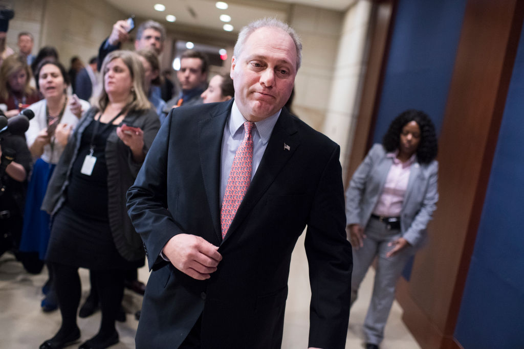 UNITED STATES - DECEMBER 13: House Minority Whip Steve Scalise, R-La., leaves a briefing in the Capitol Visitor Center with members of the House on the U.S. relationship with Saudi Arabia in regard to the murder of journalist Jamal Khashoggi and Yemen on December 13, 2018. Secretary of State Mike Pompeo and Defense Secretary James Mattis, conducted the briefing. (Photo By Tom Williams/CQ Roll Call)