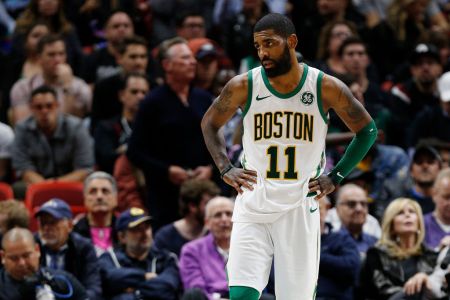 Kyrie Irving #11 of the Boston Celtics reacts against the Miami Heat at American Airlines Arena on January 10, 2019 in Miami, Florida. (Photo by Michael Reaves/Getty Images)