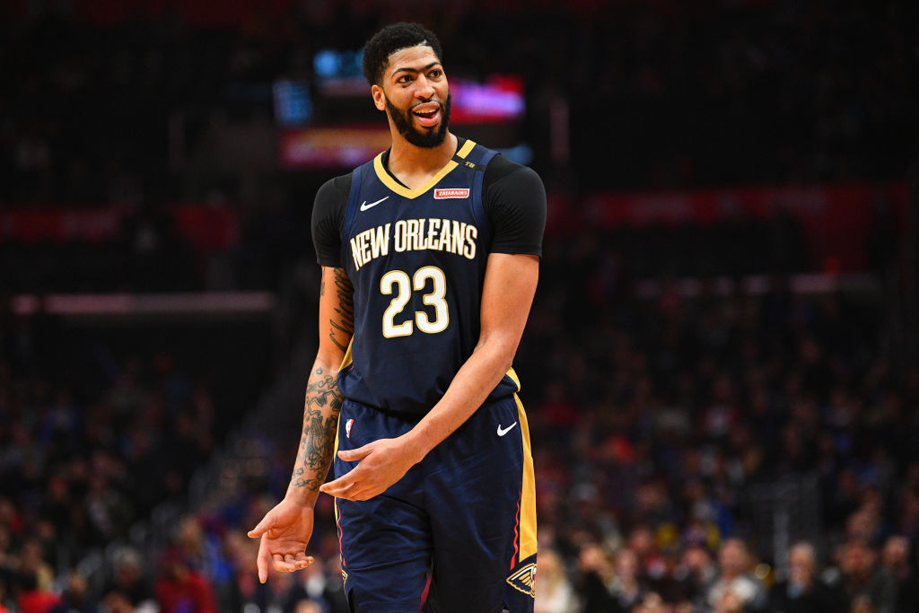  New Orleans Pelicans Forward Anthony Davis (23) reacts to a call during a NBA game between the New Orleans Pelicans and the Los Angeles Clippers on January 14, 2019 at STAPLES Center in Los Angeles, CA. (Photo by Brian Rothmuller/Icon Sportswire via Getty Images)