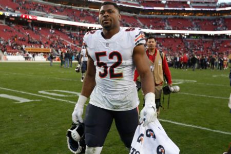 SANTA CLARA, CA - DECEMBER 23: Chicago Bears' Khalil Mack (52) leaves the field after the Chicago Bears 14-9 win over the San Francisco 49ers at Levi's Stadium in Santa Clara, Calif., on Sunday, Dec. 23, 2018.  (Photo by Nhat V. Meyer/Digital First Media/The Mercury News via Getty Images)