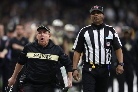 NEW ORLEANS, LOUISIANA - JANUARY 20: Head coach Sean Payton of the New Orleans Saints reacts against the Los Angeles Rams during the fourth quarter in the NFC Championship game at the Mercedes-Benz Superdome on January 20, 2019 in New Orleans, Louisiana. (Photo by Chris Graythen/Getty Images)