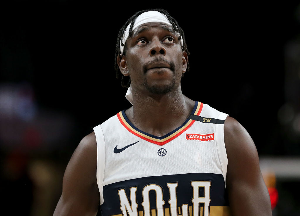 PORTLAND, OR - JANUARY 18:  Jrue Holiday #11 of the New Orleans Pelicans reacts against the Portland Trail Blazers in the third quarter during their game at Moda Center on January 18, 2019 in Portland, Oregon. (Photo by Abbie Parr/Getty Images)
