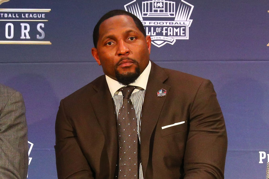 Ray Lewis   selected to the Pro Football Hall of Fame at NFL Honors during Super Bowl LII week on February 3, 2018, at Northrop at the University of Minnesota in Minneapolis, MN.  (Photo by Rich Graessle/Icon Sportswire via Getty Images)