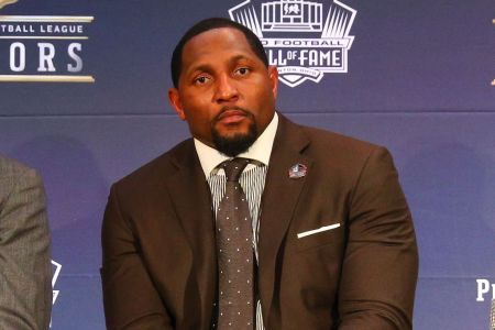 Ray Lewis   selected to the Pro Football Hall of Fame at NFL Honors during Super Bowl LII week on February 3, 2018, at Northrop at the University of Minnesota in Minneapolis, MN.  (Photo by Rich Graessle/Icon Sportswire via Getty Images)