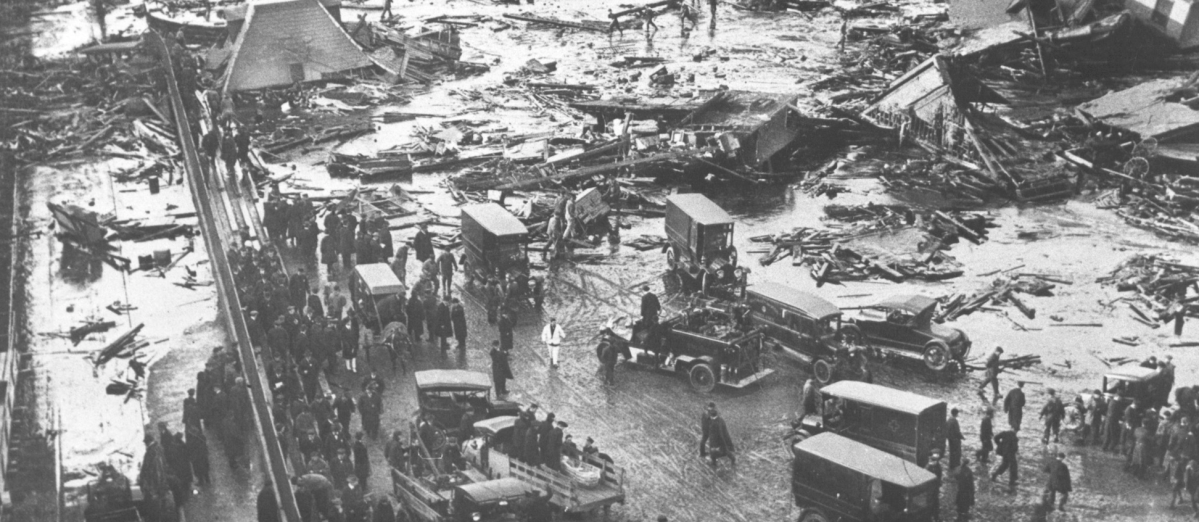 BOSTON - JANUARY 1: A molasses tank collapsed and caused widespread damage in Boston's North End in January 1919. The incident is commonly referred to as the Great Molasses Flood. (Photo by The Boston Globe via Getty Images)