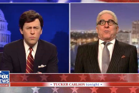 Comedian Steve Martin (right) makes a cameo appearance as indicted Trump friend Roger Stone, on NBC's 'Saturday Night Live,' January 26, 2019. (Photo screenshot: NBC)