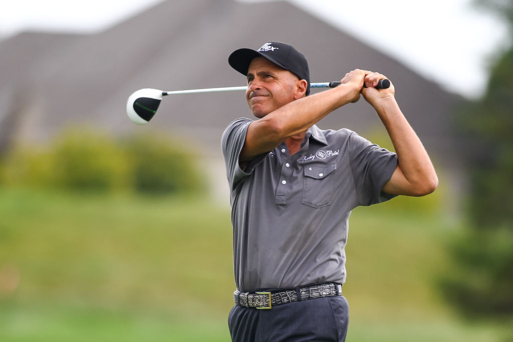 BLAINE, MN - AUGUST 03: Rocco Mediate hits his tee shot on the first hole during the first round of the 3M Championship on August 3, 2018 at TPC Twin Cities in Blaine, Minnesota. (Photo by David Berding/Icon Sportswire via Getty Images)