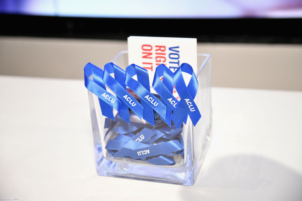 NEW YORK, NY - SEPTEMBER 09: A view of ACLU ribbons is seen during New York Fashion Week 2019 at Spring Studios on September 9, 2018 in New York City.  (Photo by Bryan Bedder/Getty Images for IMG)