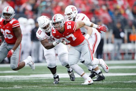 COLUMBUS, OH - SEPTEMBER 08: Nick Bosa #97 of the Ohio State Buckeyes in action during the game against the Rutgers Scarlet Knights at Ohio Stadium on September 8, 2018 in Columbus, Ohio. Ohio State won 52-3. (Photo by Joe Robbins/Getty Images)