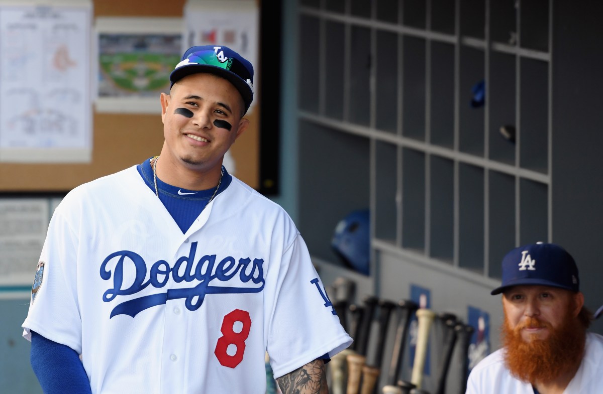 LOS ANGELES, CA - OCTOBER 26: Manny Machado #8 of the Los Angeles Dodgers looks on prior to Game Three of the 2018 World Series against the Boston Red Sox at Dodger Stadium on October 26, 2018 in Los Angeles, California.  (Photo by Harry How/Getty Images)