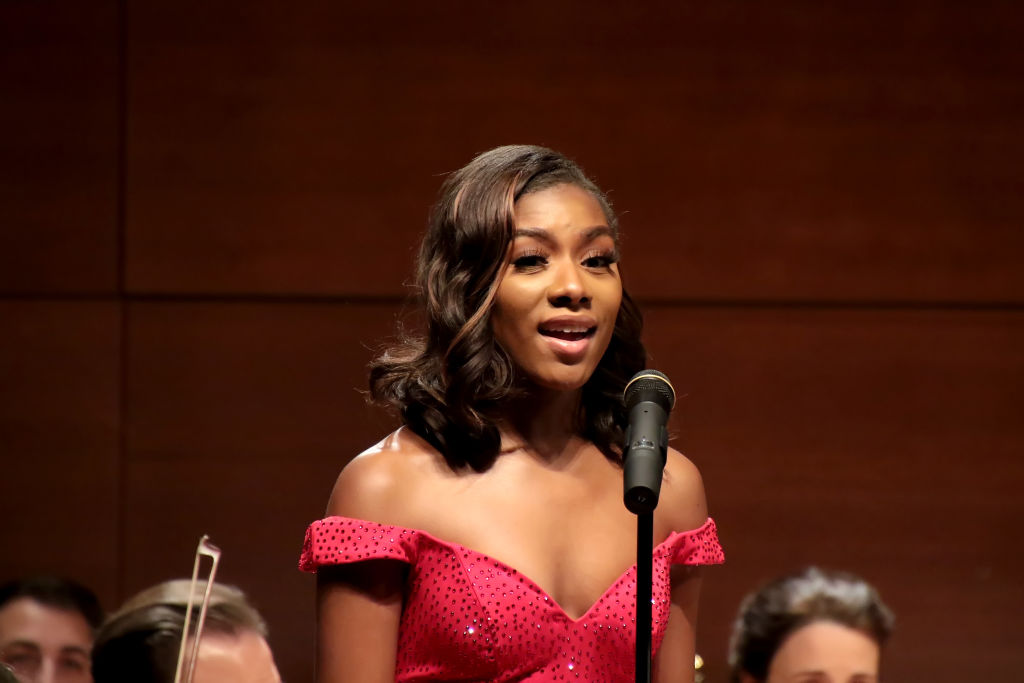  Nia Franklin, Miss America 2019 speaks to the sold out audience before her performance at Stockton University Campus Center Theatre on December 9, 2018 in Galloway, New Jersey. (Getty Images)