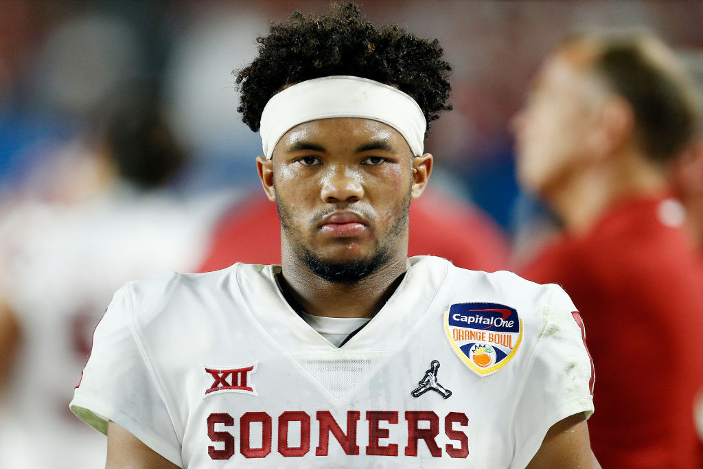 MIAMI, FL - DECEMBER 29:  Kyler Murray #1 of the Oklahoma Sooners looks on against the Alabama Crimson Tide during the College Football Playoff Semifinal at the Capital One Orange Bowl at Hard Rock Stadium on December 29, 2018 in Miami, Florida.  (Photo by Michael Reaves/Getty Images)