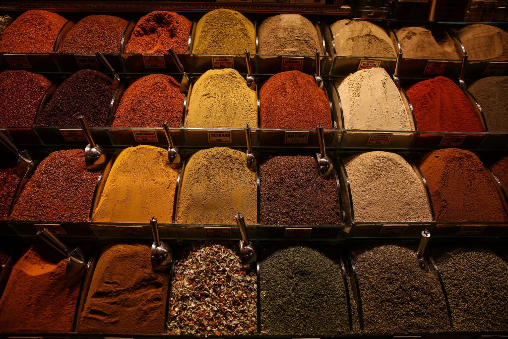 ISTANBUL, TURKEY - JANUARY 09: A view of various spices at Spice Bazaar in Istanbul, Turkey on January 09, 2019. (Photo by Onur Coban/Anadolu Agency/Getty Images)