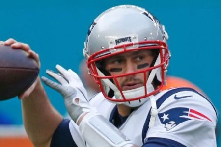MIAMI GARDENS, FL - DECEMBER 9: Brian Hoyer #2 of the New England Patriots throws the ball prior to an NFL game against the Miami Dolphins on December 9, 2018 at Hard Rock Stadium in Miami Gardens, Florida. The Dolphins defeated the Patriots 34-33. (Photo by Joel Auerbach/Getty Images)