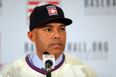 NEW YORK, NY - JANUARY 23: Mariano Rivera speaks during the 2019 Baseball Hall of Fame press conference announcing this year's induction class on Wednesday, January 23, 2019 at the St. Regis Hotel in New York City. (Photo by Alex Trautwig/MLB Photos via Getty Images)