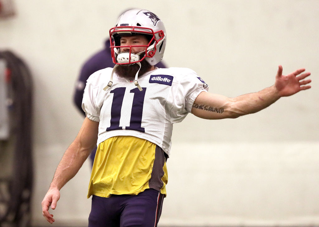FOXBOROUGH, MA - JANUARY 25: New England Patriots wide receiver Julian Edelman (11) takes part in New England Patriots practice at the Gillette Stadium practice facility in Foxborough, MA on Jan. 25, 2019. (Photo by Barry Chin/The Boston Globe via Getty Images)