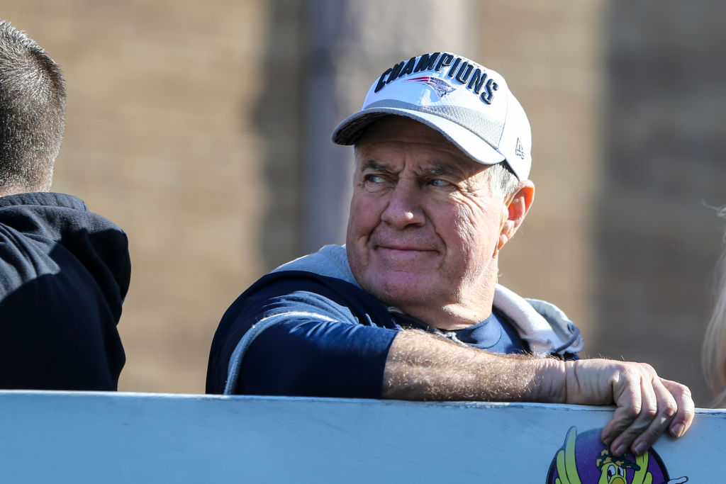 BOSTON, MA - FEBRUARY 5: New England Patriots head coach Bill Belichick rides on a duck boat during the New England Patriots Super Bowl LIII victory parade in Boston on Feb. 5, 2019. (Photo by Nathan Klima for The Boston Globe via Getty Images)