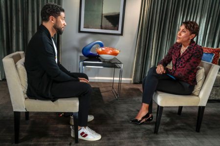 'Good Morning America' host Robin Roberts interviews 'Empire' actor Jussie Smollett on Thursday, February 14, 2019 to discuss the recent alleged attack on him in Chicago. (Photo by Stephen Green/ABC via Getty Images)