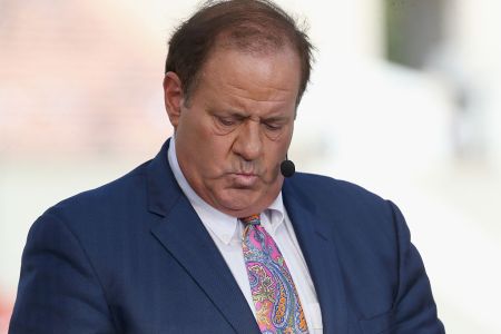 LOS ANGELES, CALIFORNIA - AUGUST 13:  Chris Berman of ESPN on the set before the game between the Dallas Cowboys and the Los Angeles Rams at the Los Angeles Coliseum during preseason on August 13, 2016 in Los Angeles, California.  (Photo by Stephen Dunn/Getty Images)