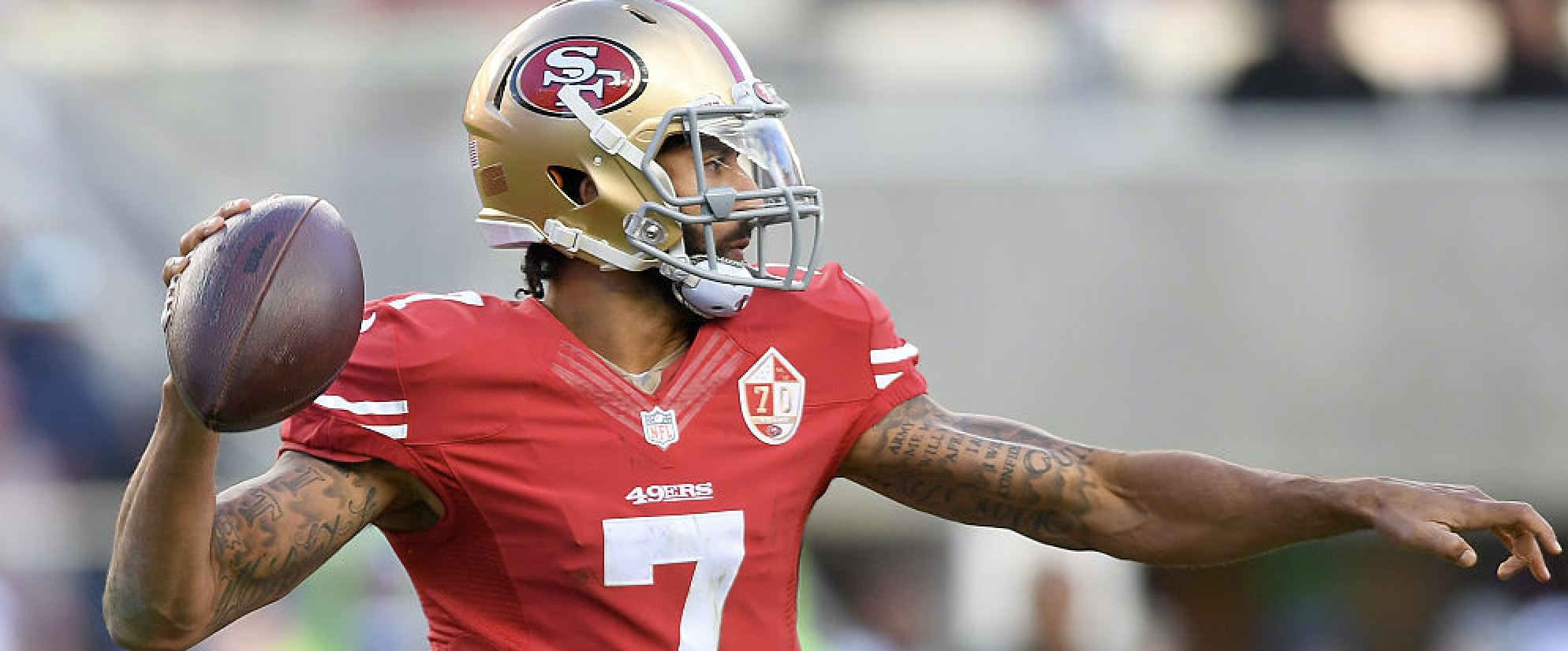 Colin Kaepernick #7 of the San Francisco 49ers drops back to pass against the Seattle Seahawks during the second quarter of their NFL football game at Levi's Stadium on January 1, 2017 in Santa Clara, California. (Photo by Thearon W. Henderson/Getty Images)
