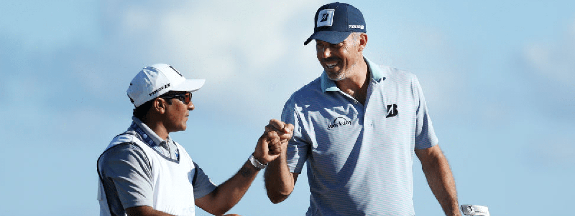 PLAYA DEL CARMEN, MEXICO - NOVEMBER 09: Matt Kuchar of the United States celebrates his birdie with his caddie on the 15th green during the second round of the Mayakoba Golf Classic at El Camaleon Mayakoba Golf Course on November 09, 2018 in Playa del Carmen, Mexico. (Photo by Rob Carr/Getty Images)