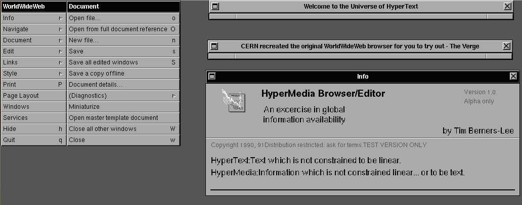 A snapshot of the original World Wide Web browser from 30 years ago. (Photo: screenshot, CERN)