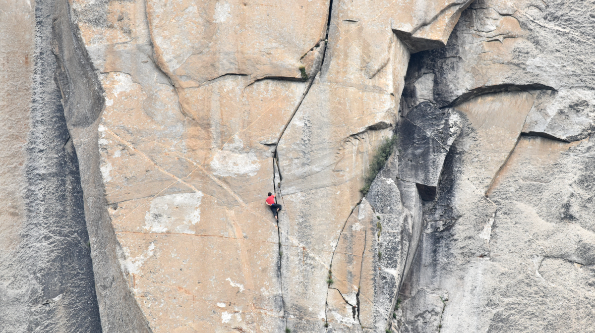 Alex Honnold of "Free Solo" climbing up El Capitan. (Mark Synnott)